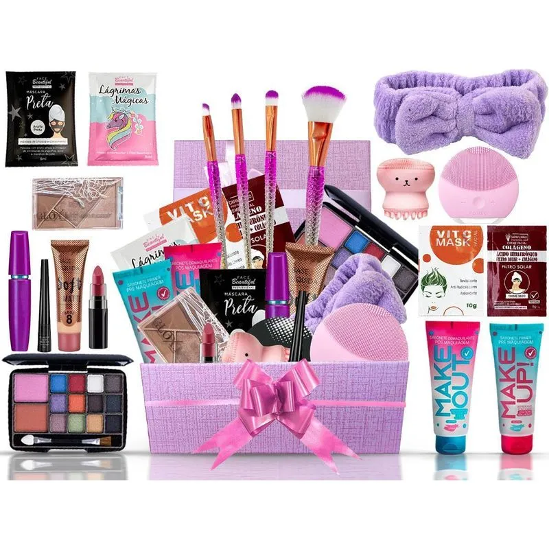 Combo Kit Maquiagem Com Caixa De Presente + - Pele Negra