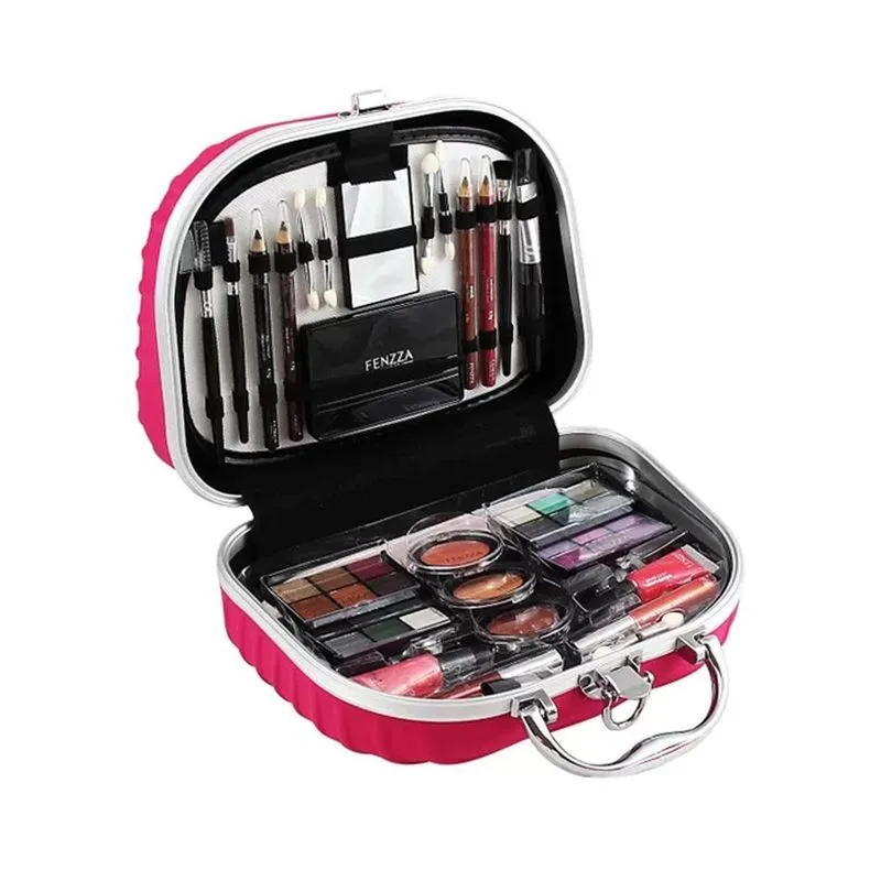 Maleta De Maquiagem Completa Profissional + Touca - Rosa