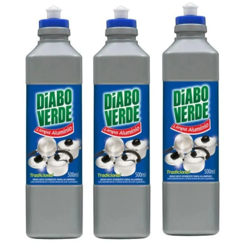 Limpa Alumínio Diabo Verde Tradicional 500ml Kit 3 Unidade