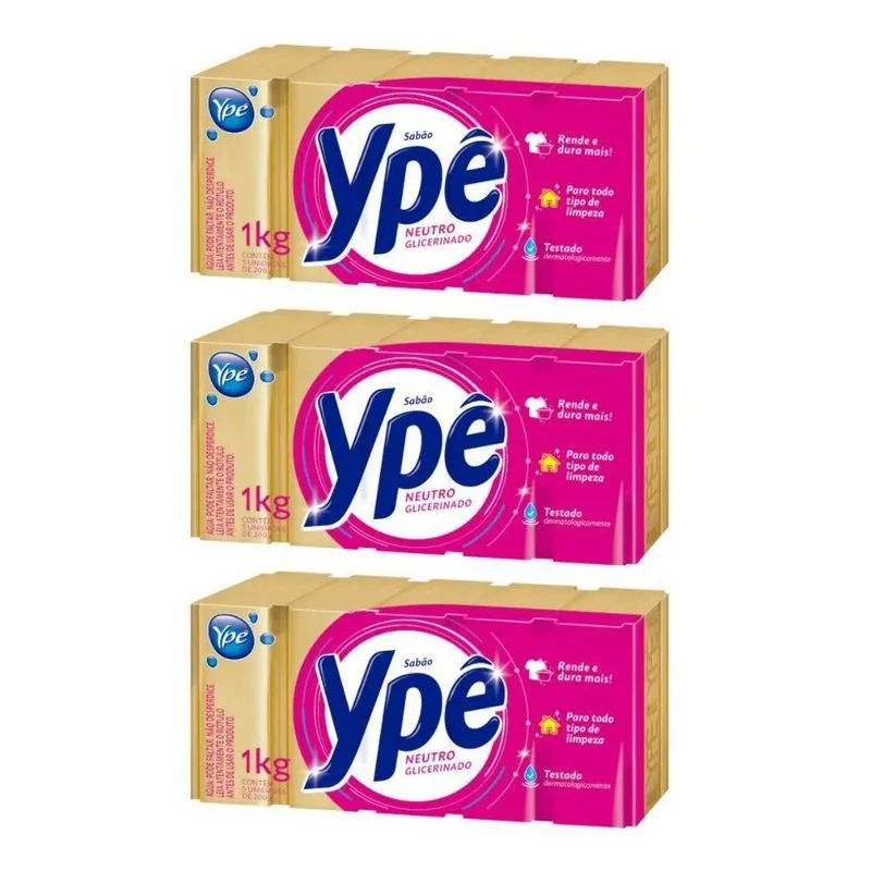 Sabão Em Barra Neutro Glicerinado Ypê 1kg - Kit 03 Pacotes