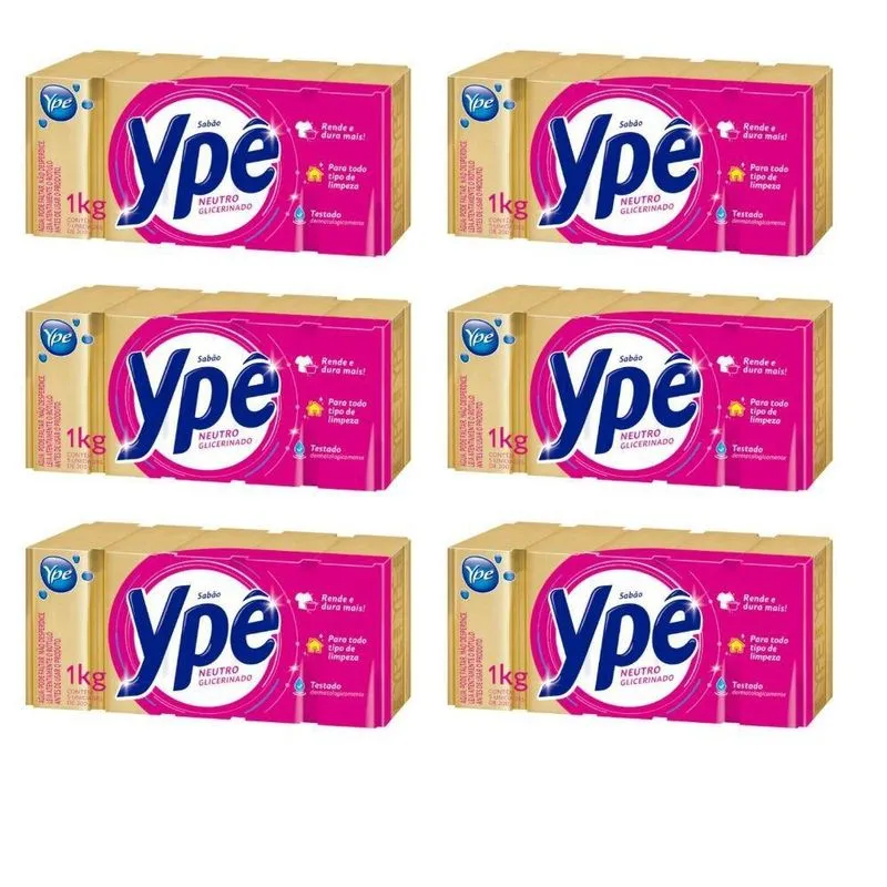 Sabão Em Barra Neutro Glicerinado Ypê 1kg Kit Com 06 Pacotes