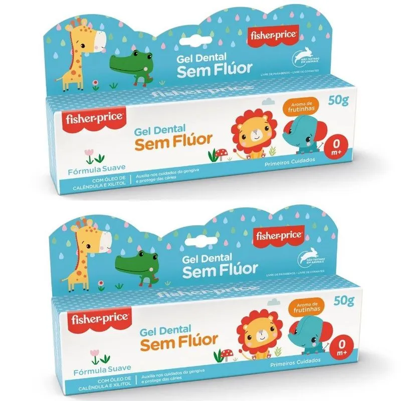 2 Gel Dental Fisher Price Sem Fluor Aroma De Frutinhas 50gr