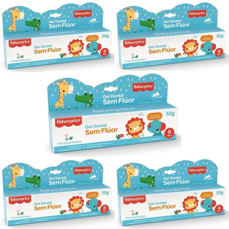 5 Gel Dental Fisher Price Sem Fluor Aroma De Frutinhas 50gr