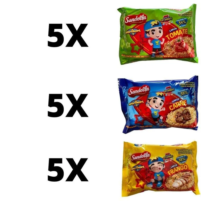 15x Macarrão Instantâneo Luccas Neto 3 Sabores Sandella