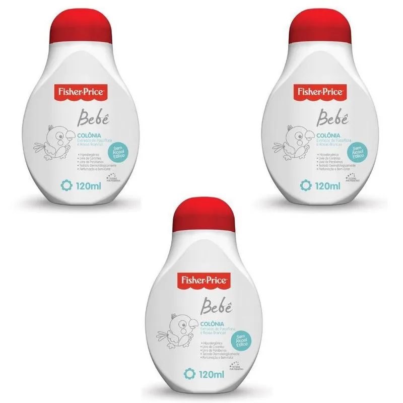 Kit 03 Colônias Para Bebê Fisher Price 120ml Hipoalergênico