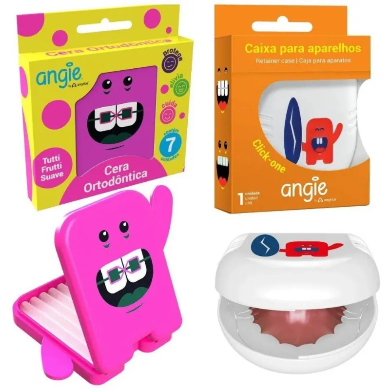Caixa Para Aparelho Ortodôntico + Cera Rosa Infantil - Angie