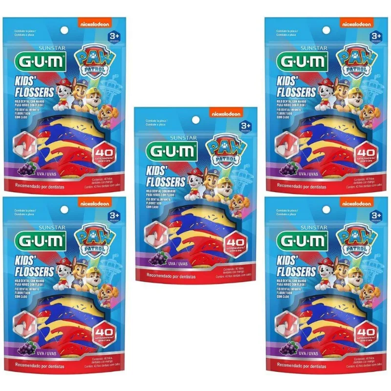 5 Fio Dental Infantil C Haste Flosser - Patrulha Canina Gum