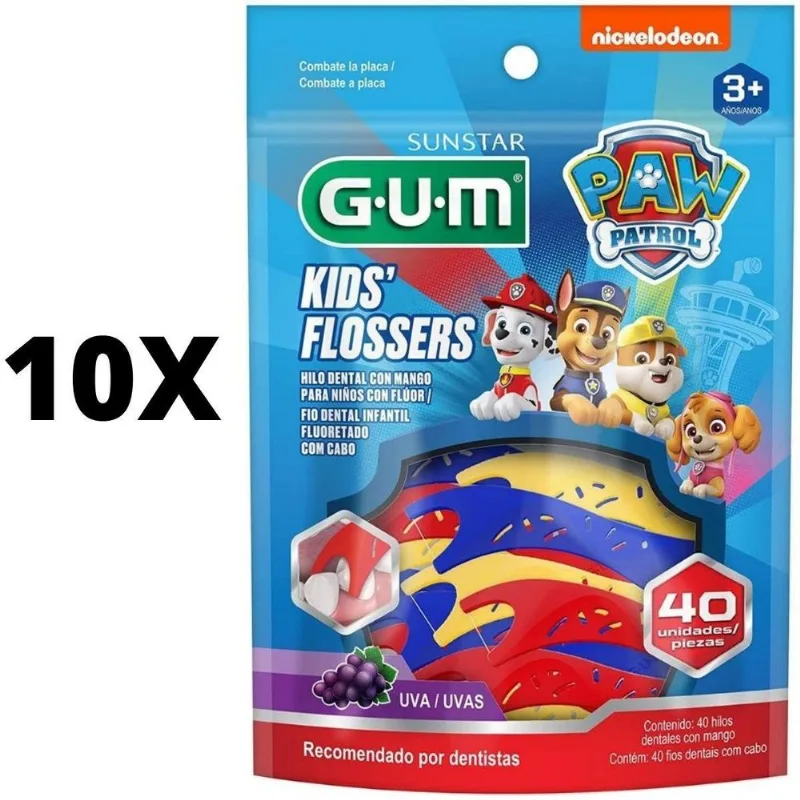 10 Fio Dental Infantil Com Haste - Patrulha Canina - Gum