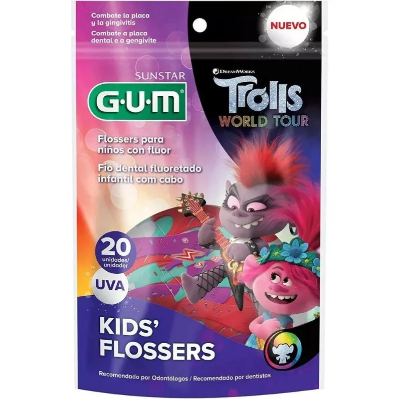 5 Fio Dental Infantil Com Cabo Flosser - Trolls - 20un - Gum