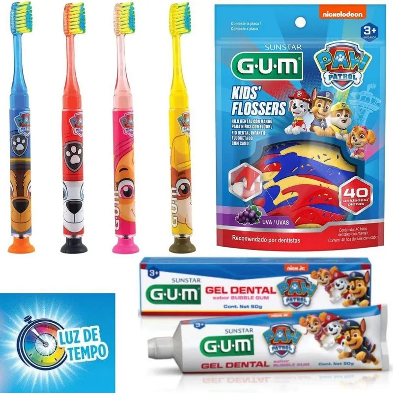Escova De Dente Pisca + Gel + Fio Dental - Patrulha Canina