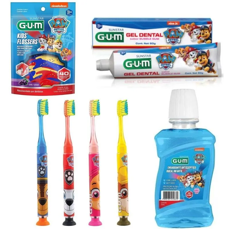 Escova + Gel + Fio Dental + Enxaguante - Patrulha Canina