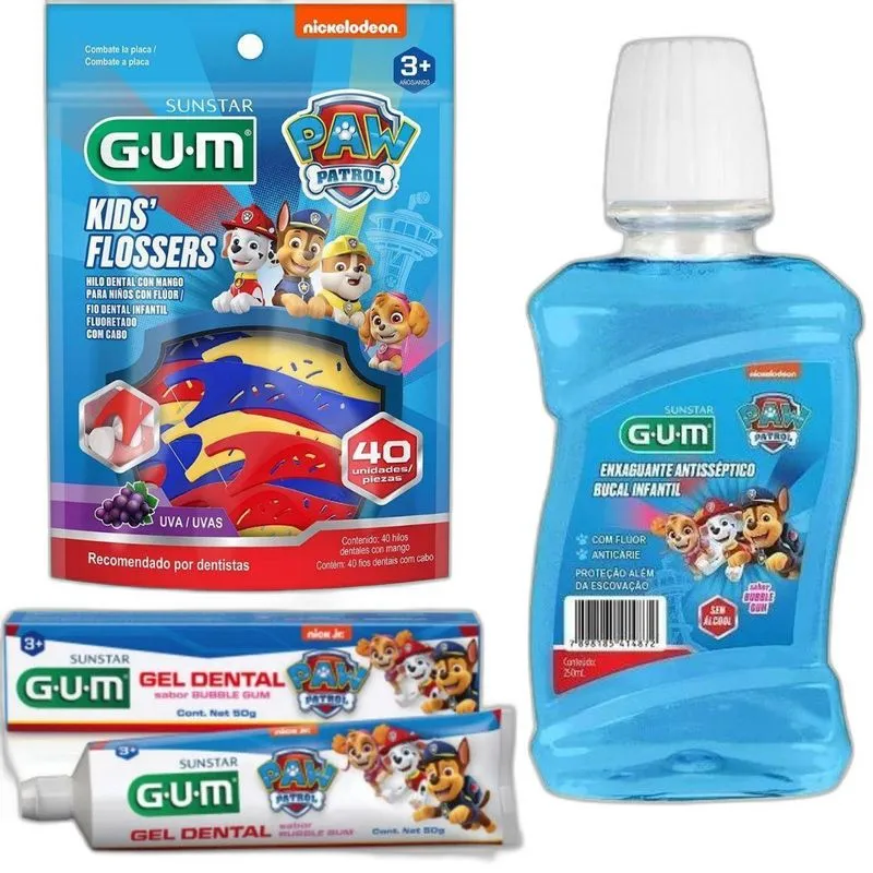 Enxaguante Bucal + Fio Dental + Gel - Patrulha Canina - Gum