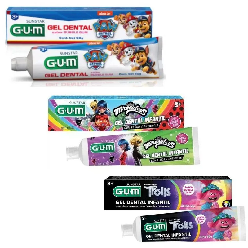 Gel Dental Lady Bug + Patrulha Canina + Trolls - 50g - Gum