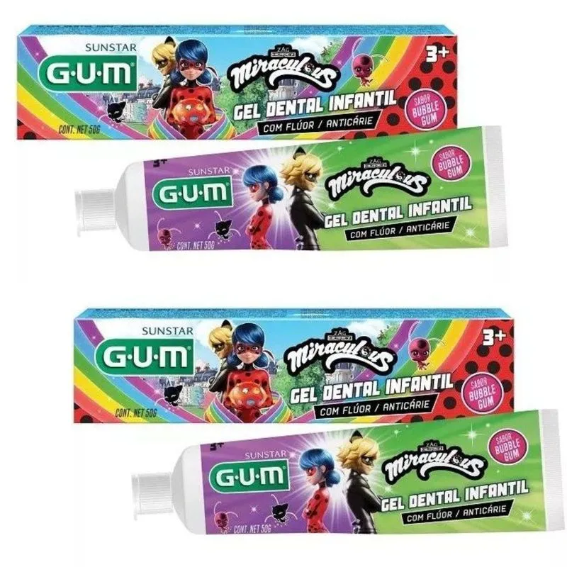 2 Gel Dental Miraculous Lady Bug - Com Fluor - 50g - Gum