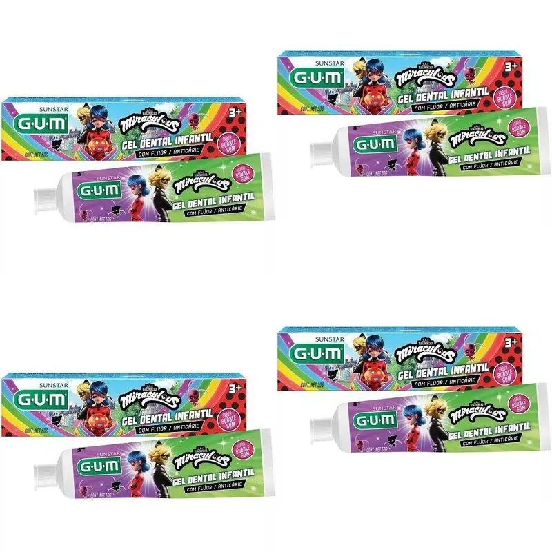 4 Gel Dental Miraculous Lady Bug - Com Fluor - 50g - Gum