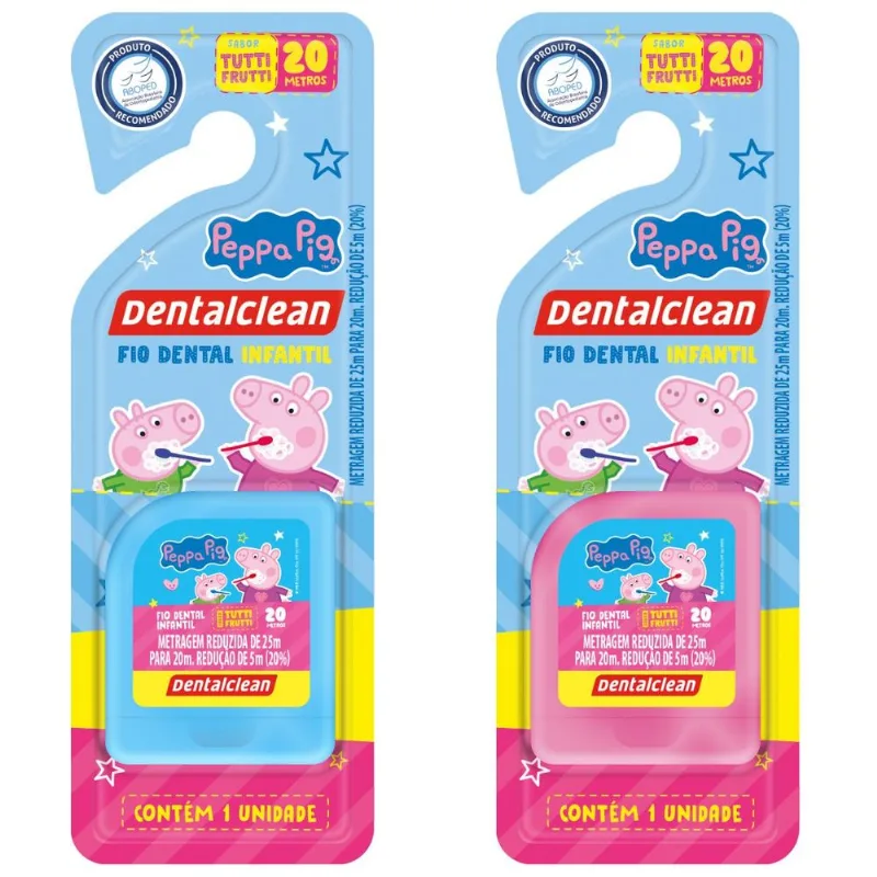 FIO DENTAL INFANTIL PEPPA PIG TUTTI FRUTTI 20M - DENTALCLEAN ROSA