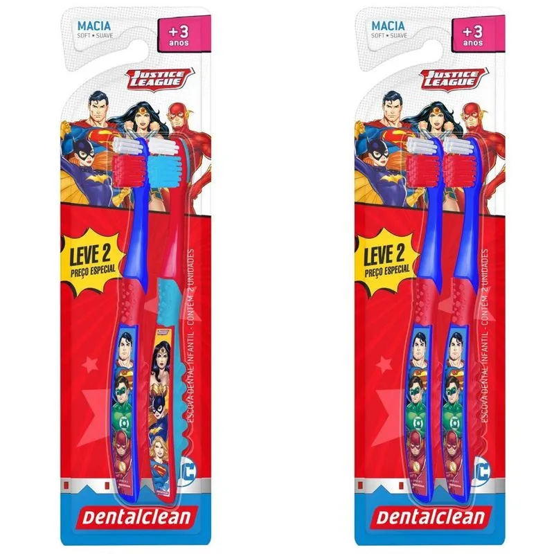 Kit 2 Escovas De Dentes Liga Da Justiça -3 Anos -Dentalclean