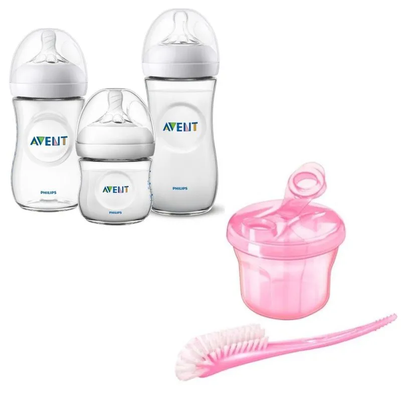 Trio Mamadeira Pétala + Dosador + Escova Rosa Philips Avent