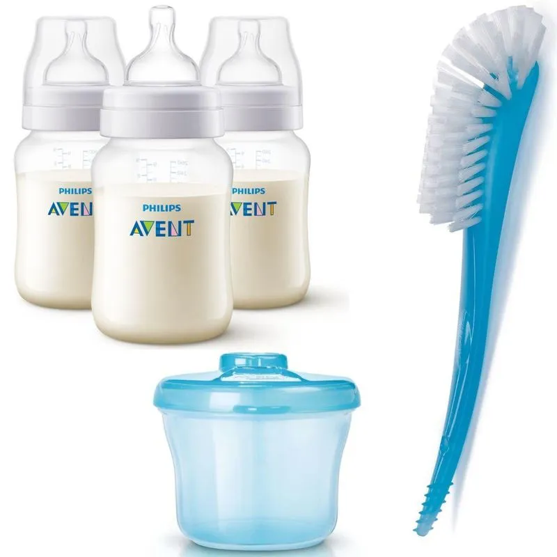 3 Mamadeiras Anti-colic 260m + Dosador + Escova Azul - Avent