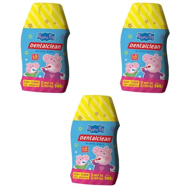 3x Gel Dental Infantil Peppa Pig Sem Fluor 100g -dentalclean