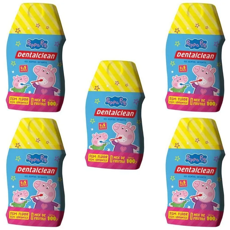 5x Gel Dental Infantil Peppa Pig Sem Fluor 100g -dentalclean