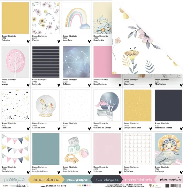 Papel para Scrapbook Pantones do Bebê - Coleção Nossa História - JuJu Scrapbook