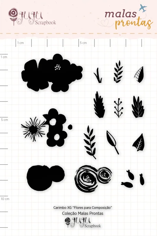 Carimbo XG Flores para Composição - Coleção Malas Prontas - Juju Scrapbook