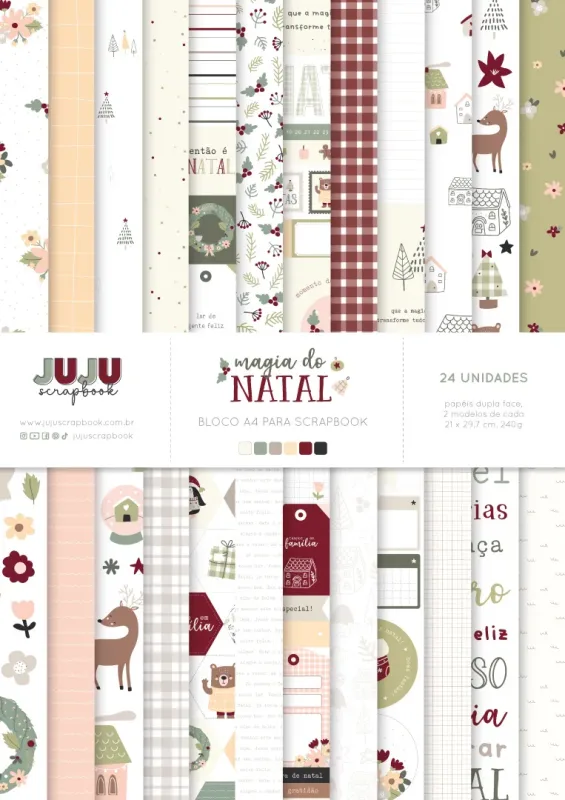 Bloco A4 para Scrapbook - Coleção Magia do Natal | JuJu Scrapbook