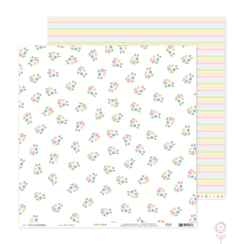 Papel para Scrapbook Seja Feliz - Coleção Toda Básica | JuJu Scrapbook