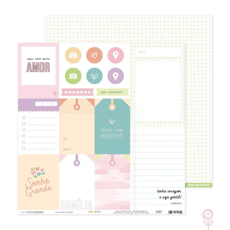 Papel para Scrapbook Sonhe Grande - Coleção Toda Básica | JuJu Scrapbook