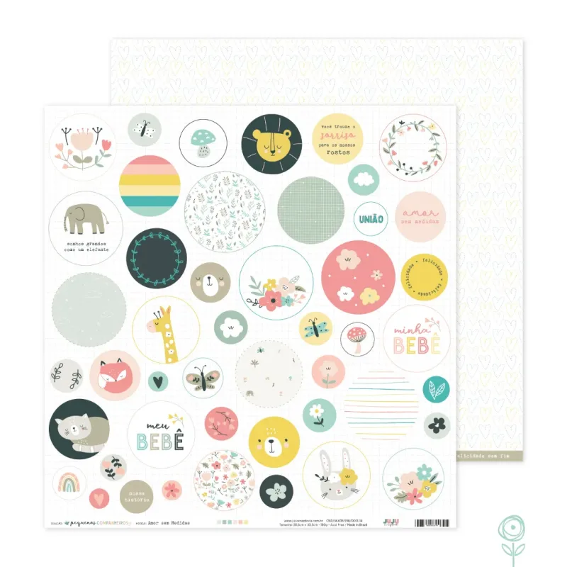 Papel para Scrapbook Amor sem Medidas - Coleção Pequenos Companheiros | JuJu Scrapbook