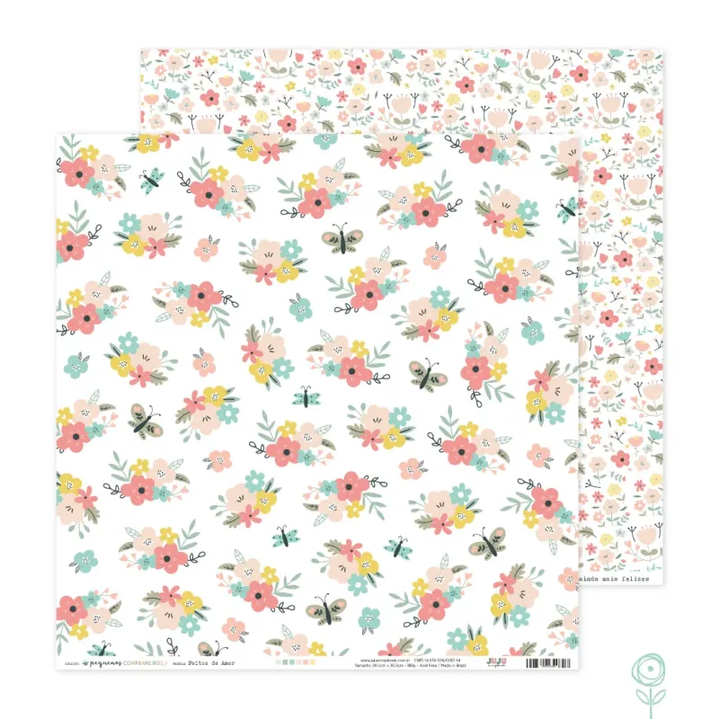 Papel para Scrapbook Feitos de Amor - Coleção Pequenos Companheiros | JuJu Scrapbook