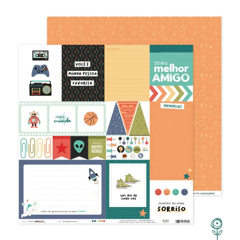 Papel para Scrapbook Grandes Sonhos - Coleção Vida de Menino