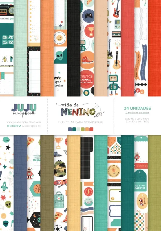 Bloco A4 para Scrapbook - Coleção Vida de Menino