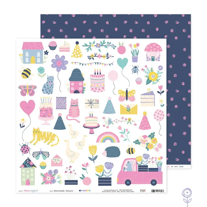 Papel para Scrapbook Realizando Desejos - Coleção Doce Alegria