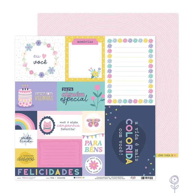 Papel para Scrapbook Vida mais Colorida - Coleção Doce Alegria