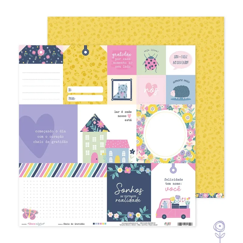 Papel para Scrapbook Cheio de Gratidão - Coleção Doce Alegria