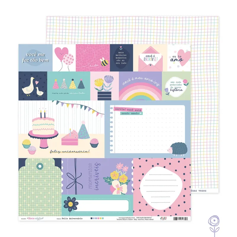 Papel para Scrapbook Feliz Aniversário - Coleção Doce Alegria