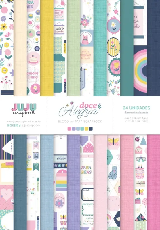 Bloco A4 para Scrapbook - Coleção Doce Alegria