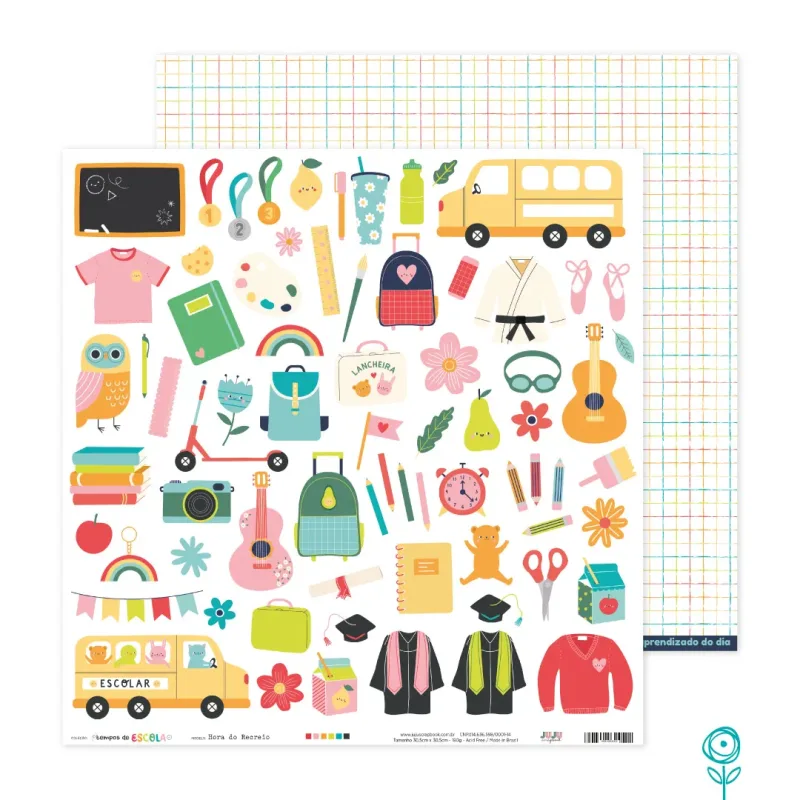 Papel para Scrapbook Hora do Recreio - Coleção Tempos de Escola