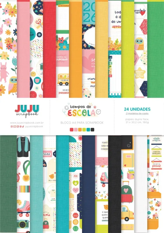 Bloco A4 para Scrapbook - Coleção Tempos de Escola