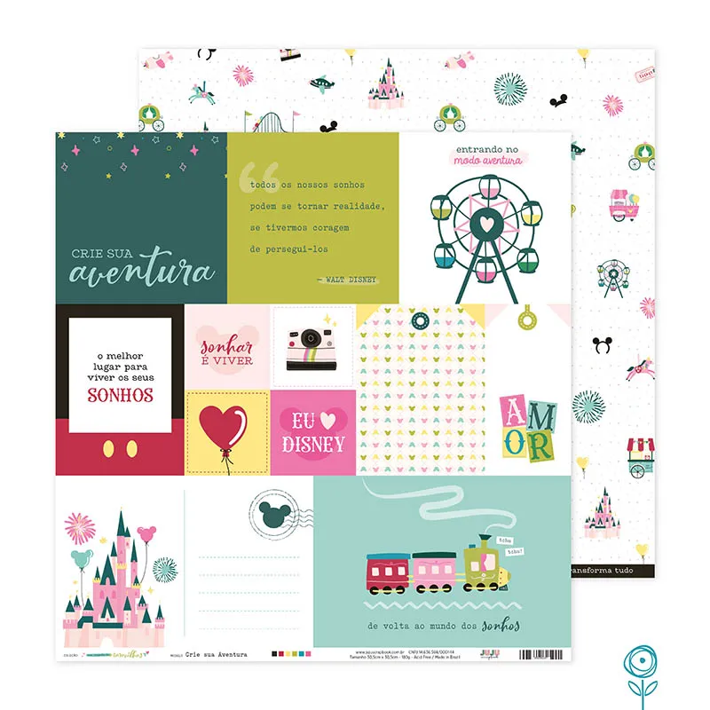 Papel para Scrapbook Crie sua Aventura - Coleção Um Mundo de Maravilhas