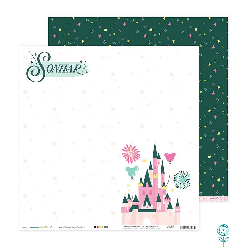 Papel para Scrapbook Mundo dos Sonhos - Coleção Um Mundo de Maravilhas