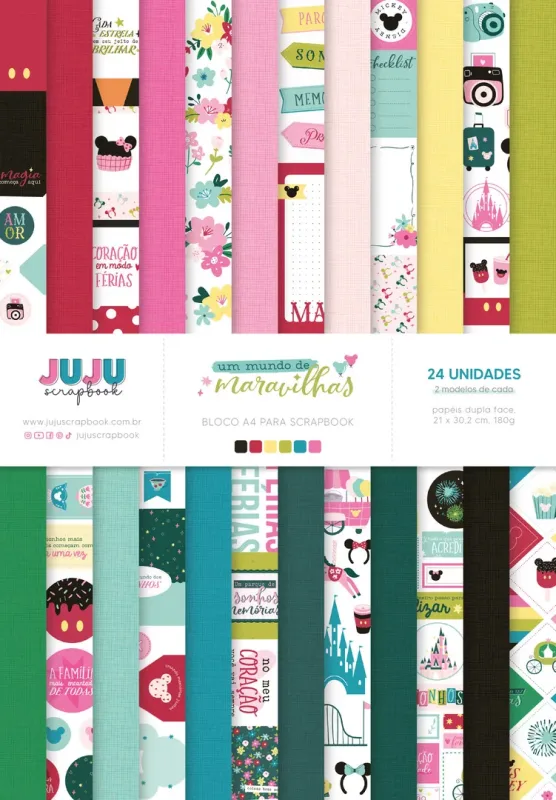 Bloco A4 para Scrapbook - Coleção Um Mundo de Maravilhas