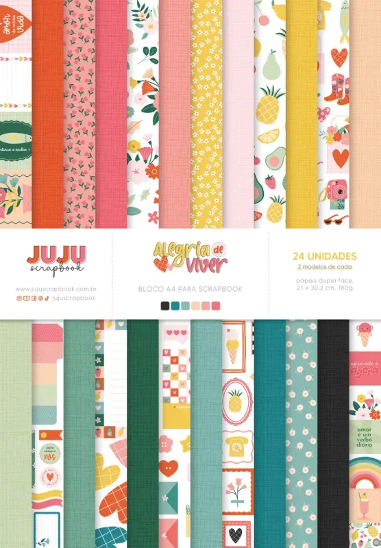 Bloco A4 para Scrapbook - Coleção Alegria de Viver