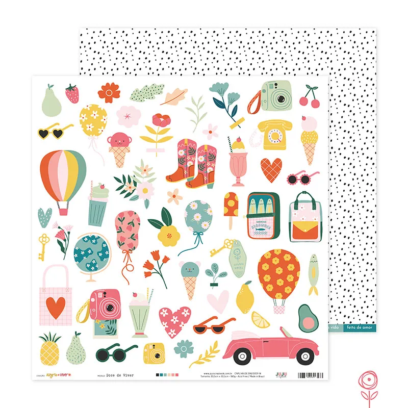 Papel para Scrapbook Doce de Viver - Coleção Alegria de Viver