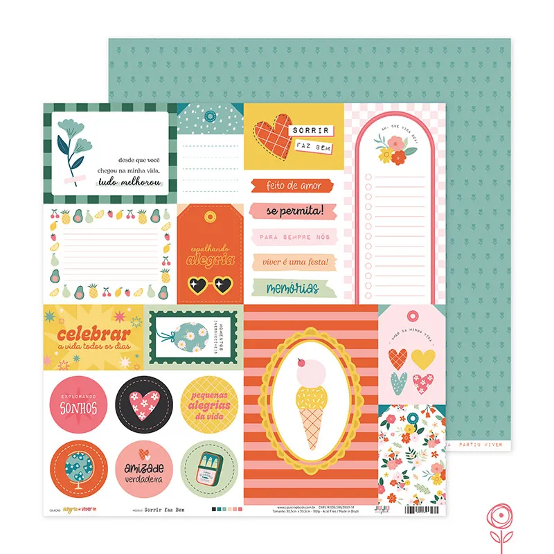 Papel para Scrapbook Sorrir faz Bem - Coleção Alegria de Viver