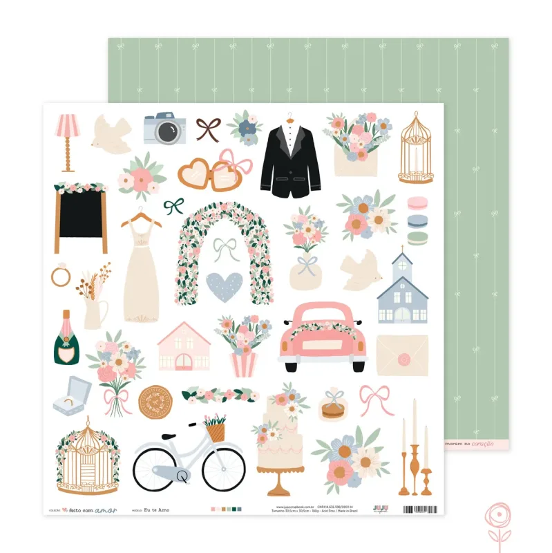 Papel para Scrapbook Eu te Amo - Coleção Feito com Amor
