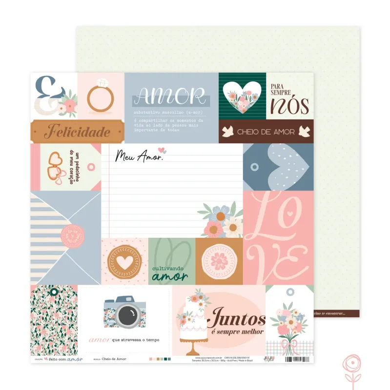 Papel para Scrapbook Cheio de Amor - Coleção Feito com Amor