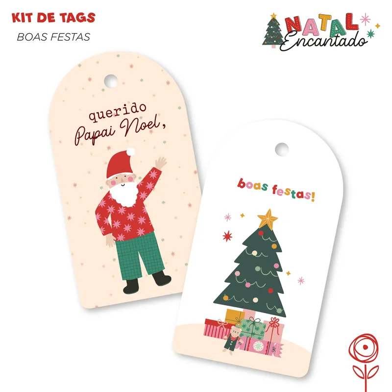 Kits de tags semicirulares Boas Festas - Natal Encantado